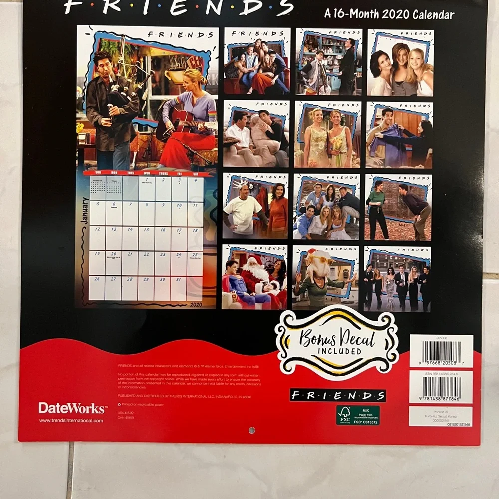 Friends 16-month 2020 calendar. Gently used condition no writing anywhere